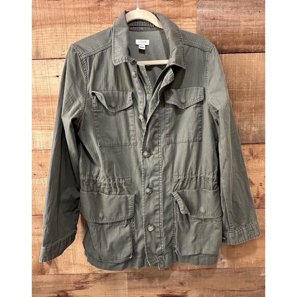 J Crew Jacket Women Medium Green Lightweight Utility Fall Flaws